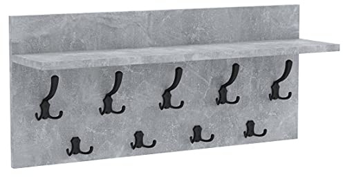 AKKE Wandhaken Garderobenhaken - Kleiderhaken Wandgarderobe Garderobenleiste Mit Ablage - Verti 90 Beton/Schwarz