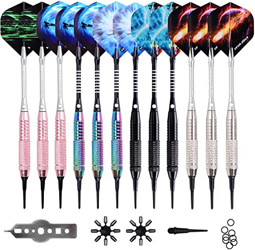 WIN.MAX Dartpfeile mit kunststoffspitze für elektronische dartscheibe 12 Stück Soft Darts Pfeile Set,18 Gramm Profi Softdarts dartpfeil