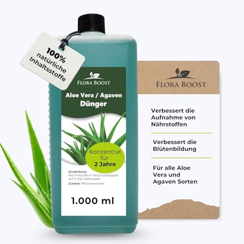 Flora Boost Aloe Vera Dünger 1L, Flüssigdünger für bis zu 200L Gießwasser | Flüssiger Blatt- & Wurzeldünger für alle Aloe Vera & Agaven Sorten, 100% natürlicher Pflanzendünger