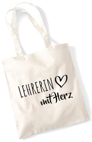 Huuraa Jutebeutel Lehrerin mit Herz Geschenk | Baumwollbeutel 10 Liter Stoffbeutel Beutel aus Baumwolle Tasche Geschenkidee Einkaufstasche Langen Henkel