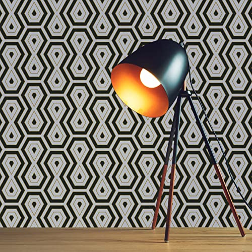TADESSI Carta da parati vintage M1-No.537, carta da parati in tessuto non tessuto, colore oro nero, stile retrò, geometrico, per soggiorno, camera da letto, cucina