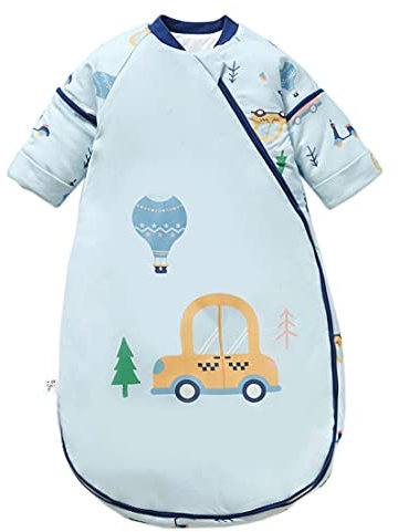 Chilsuessy Baby Winter Schlafsack mit abnehmbaren ärmeln 3.5 Tog Warm Schlafsack Langarm Kinderschlafsack Babyschlafsack aus ganz soft natürlich Baumwolle, Auto/3.5 Tog, XL/Babyhöhe 90-100cm
