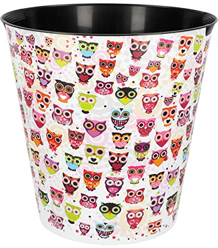 alles-meine.de GmbH Papierkorb Bunte Eulen 10 Liter - wasserdicht - aus Kunststoff - Ø 28 cm - Eimer - Spielzeugkorb/Popcornschüssel/großer Mülleimer - auch als Blumentop..