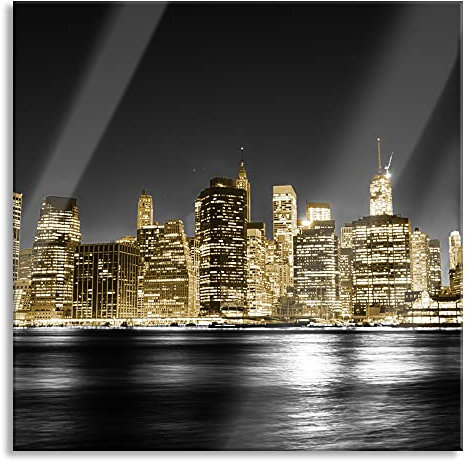 Pixxprint Glasbild, Wandbild auf Echtglas, Manhattan Skyline, 70x70 cm, inkl. Aufhängung und Abstandshalter