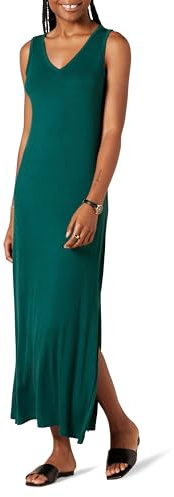 Amazon Essentials Vestido Largo de Punto con Cuello en V y Abertura Lateral Mujer, Verde Oscuro, L