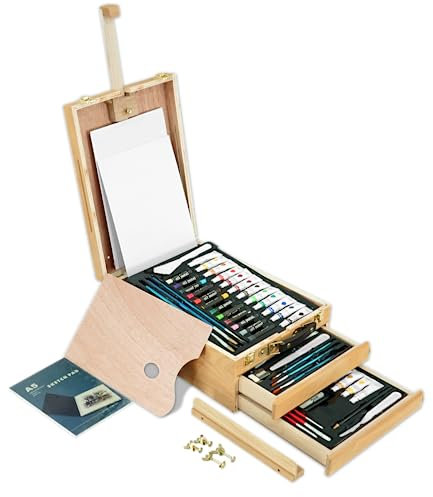 CHELY INTERMARKET Set Pintura 94 Piezas Caballete Maletín Madera Para Mesa Acrílicos Lienzo Pinceles Paleta Pintar Kit Artístico Niños Adultos Principiantes Regalo Creativo Portátil Compacto