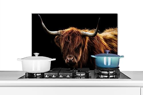 KitchenYeah© Spritzschutz Küchenrückwand Küche Deko Aluminium Platte | 70x50 cm - Wandschutz Herd Spritzschutz WandverkleidungSchottisches Hochlandrind - Tiere - Fell - Kuh
