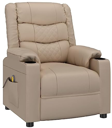 vidaXL Massagestol, relaxstol med liggfunktion, vibrationsfunktion, justerbar stol, TV-fåtölj, solstol, stoppad, cappuccino-brunt konstläder