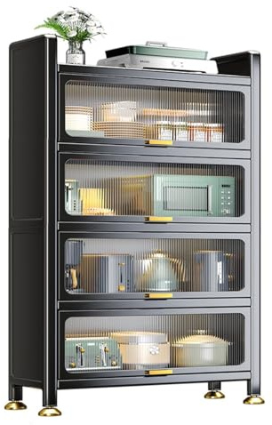 Armoire De Cuisine ,Buffet Meuble De Rangement avec Porte Rabattable,étagère De Cuisine Rangement en Métal,Étagère Micro-Ondes,pour Cuisine, Salon, Bureau,Armoire Multi-rangements ( Color : Nero , Siz