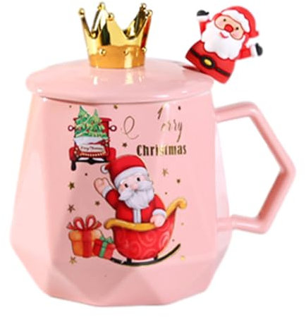 Weihnachts-Kaffeetasse, Keramik-Kaffeetasse mit Deckel und Löffel, langlebige Frohe Weihnachten-Teetasse, Weihnachtstasse, Tee, Milch, heiße Schokolade, Kakaotassen, Familienurlaubsgeschenke