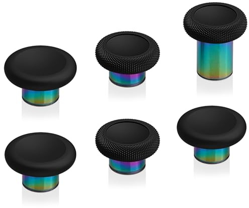 eXtremeRate 6 in 1 Magnetic Metall Thumbsticks Austauschbare Joysticks Analogsticks Kappen Tasten Set für Xbox Elite Series 2 & Series 2-Core Controller-Schwarz&Regenbogen Aura Blau Lila