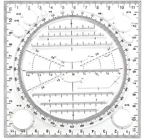 BYUTFA Kompass-Lineal, multifunktionales Zeichenlineal, 360-Grad-Winkel- und Kreis-Zeichenschablone, geometrische Zeichenvorlage, Messlineal