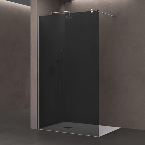 doporro Walk-In Dusche Duschwand 80x200cm Duschabtrennung 10mm ESG-Glas | vollgrau Duschwand mit Nanobeschichtung | rundem Stabilisator aus Edelstahl | Aluminiumrahmen in Chrom | Bremen02VG