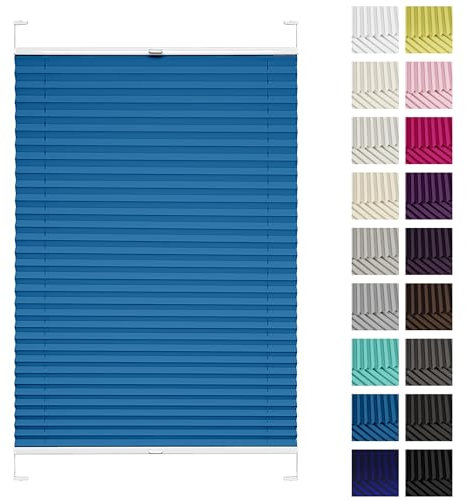 Rettika Plissee mit Bohren, Breite: 60 cm, Höhe: 100 cm, Blau, Fensterrollo Sonnenschutz, Plisseerollo innen, Rollo für Fenster mit Bohren