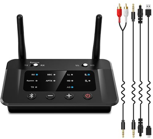 1Mii B03 Émetteur Récepteur Bluetooth pour TV et système Audio Domestique | aptX HD Adaptateur Bluetooth 5.3 aptX Faible Latence pour TV PC, Optique Digital RCA AUX 3.5mm