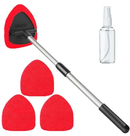 Autowaschbürste Teleskopstiel Set mit 3 Mikrofaserpads Auto Scheibenreiniger Fensterabzieher Windschutzscheiben Waschhandschuh Auto Teleskop Griff Auto Reinigungsbürste Kit