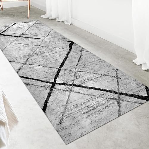 LIKE IT MORE Modern Teppich für Wohnzimmer, Schlafzimmer, Küche und Flur - Waschbarer Rutschfester Teppichläufer - Großer Teppich Läufer Beige Grau Blau Weiß 80x300 (Venus Grau)