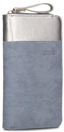 Zwei Damen Geldbörse Eva EV2 langes Portemonnaie 15 Kartenfächer, Sichtfach, 2 Scheinfächer, Geldbeutel mit Münzfach & umlaufenden Reißverschluss, weiches Kunstleder in Bicolor (Nubuk-Sky)