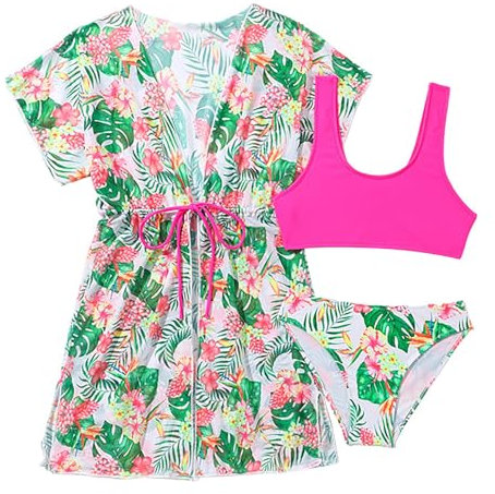 3-teilige Badeanzüge für Kleinkinder, Babys, grüne Blätter, Drucke, Bikini, Badeanzug, Slips, Mädchen-Bikini, Strandbadebekleidungsset Badeanzug 68 Mädchen
