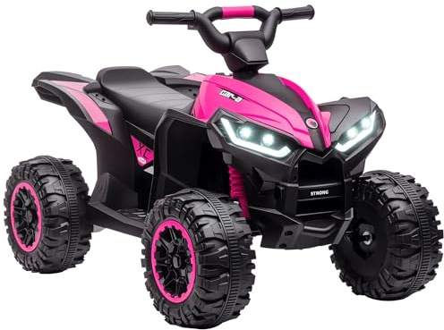 HOMCOM Elektrisk fyrhjuling 12V för barn med USB-anslutning, barnmotorcykel med MP3-musikspelare, strålkastare, barnfordon för barn i åldrarna 3–5 år, 3–6 km/h, metall, rosa