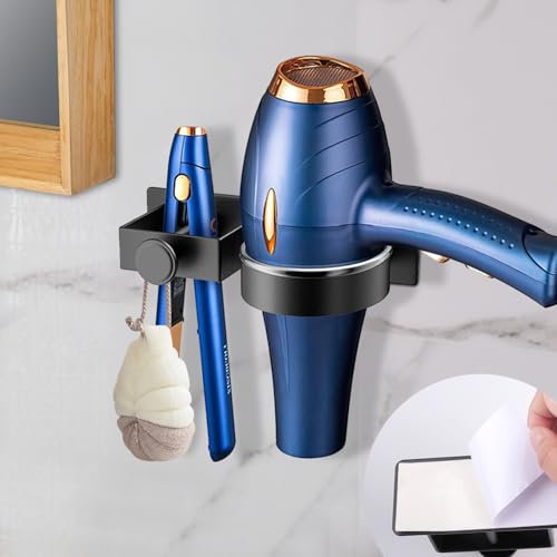 SenaiMy Support Seche Cheveux Mural Sans Percage, Support Lisseur Mural, Sans Percage Porte Seche Cheveux Mural pour Salle de Bains, Chambre à Coucher, Hôtel