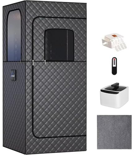 ABJGHYUT Portable Steam Sauna Box, Cotton Thicken Personal Sauna Tent Kit for Home Spa, Indoor Sauna Relaxation with 2.6L Steam Generator, Remote Control, Chair