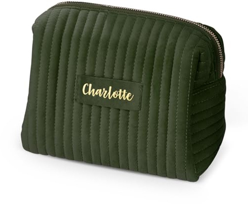 Love Faith personalisierte Samt-Kosmetiktasche - Mit Namen - Grün 22x16 cm | Kuschelig weiche Samt-Kosmetiktasche - Lass deinen Wunschnamen aufdrucken - Tolle Geschenkidee für Frauen