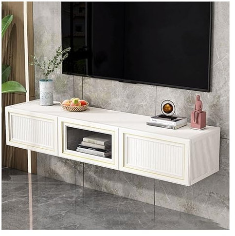 TV Schrank Hängend Moderner schwebender TV-Schrank, 55''/63'' wandmontierter TV-Schrank, schwebende TV-Ständerregale mit nach unten klappbarer Tür, Entertainment-Medienkonsole in der Mitte, große TV-B