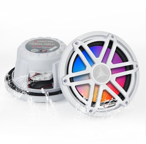 H YANKA HMS-08W 8 Marine Speakers - 1000W 2-Way IP67 Waterproof Boat Stereo System with LED Lights, High-Fidelity Coaxial Speakers, Y30 Magnet Woofer, UV & Salt Spray Resistant - 1 Pair (White)