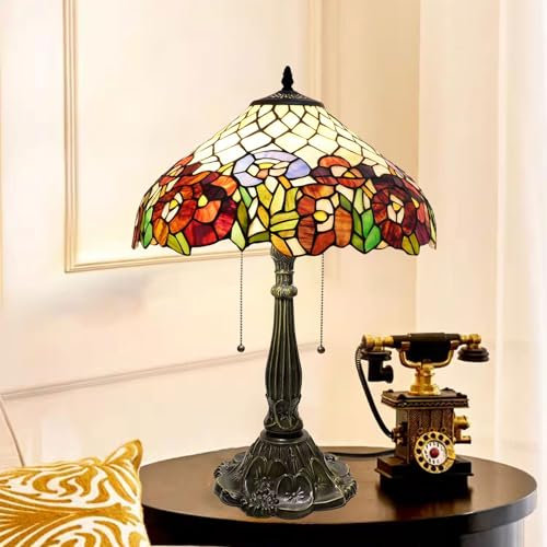 BOTOWI Tiffany Lampe Rot Gelb Rose Buntglas Lampen Bernstein Schlafzimmer Nachttisch Lampe für Schlafsaal Büro Kunst Handwerk Antik Dekor Akzent Ästhetik Nachttisch Retro Metall Leselampen 16,Rot