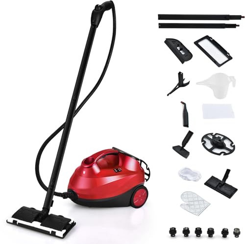 SOARS Dampfreiniger mit 19 Zubehör, Dampfdruck: 4 bar, Max. 108 ℃, Aufheizzeit: 5 min., Leistung: 2000 W, Tank: 1,5 L, Dampfzeit ca. 45 Min, Dampfreiniger für alles (Rot)