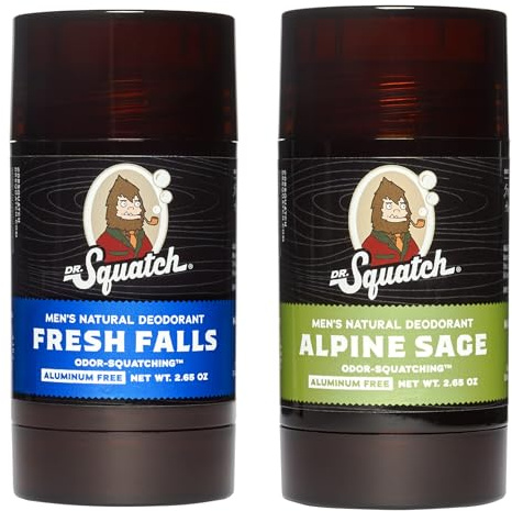 Dr. Squatch Desodorante natural para hombres – Alpine Sage & Fresh Falls – Neutralizante de olores sin aluminio (barra de 75 g, 2 unidades)