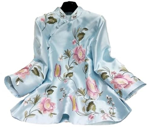 GZKDKZB Abrigos Bordados clásicos Chinos - Abrigos Bordados Tradicionales Chinos Chaqueta con Botones y Tapeta Inclinada para Mujer 4XL Tops Holgados de Hanfu para Mujer