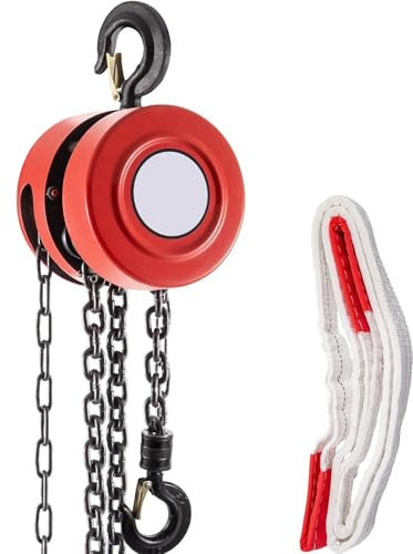 QIUYMGFG Palan Électrique treuil Palan à chaîne Bloc de chaîne 1/2/3 tonnes (2200/4400/6600 LBS) capacité 8/15 Pieds Hauteur de Levage Construction en Acier Rouge Jaune(Red 1T 10ft)