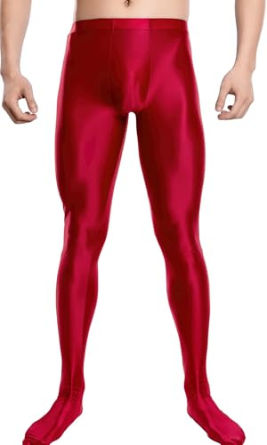 Legging Muscolazione Uomo Luminoso Oliato Pantaloni Stretti Sport Elastico per Fitness Palestra M-XXL, rosso, XXL