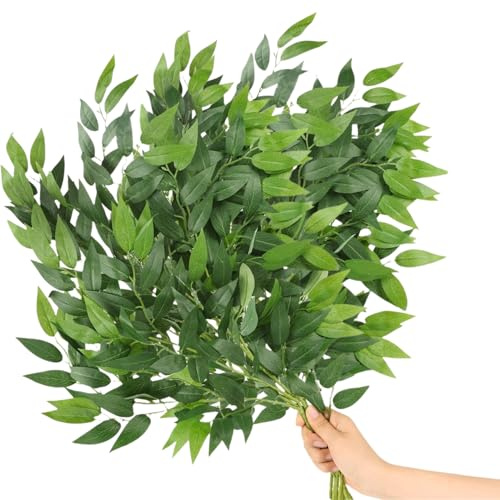 YEAHLEE Künstliche italienische Ruscus-Grünstiele, 63,5 cm, künstliches Grünlaub, Ornamente für Wohnzimmer, künstliche Blätter für Heimdekoration, Küchendekoration und Hochzeitsstrauß