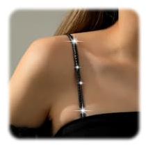 FloralGrace Rhinestone Bra Straps, Adjustable Glittering Shoulder Straps, Non-slip and Stylish, Perfect for Dresses and Tops, Ideal for Weddings and Events (B-Black)