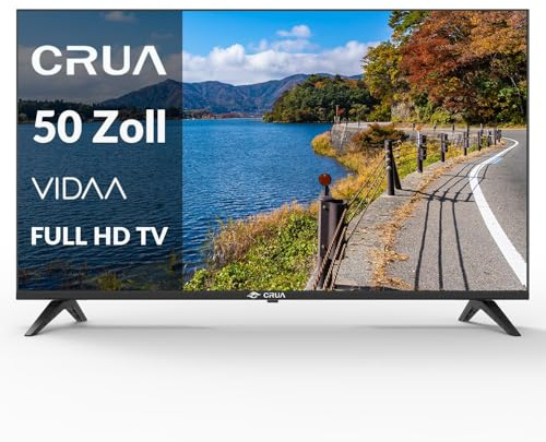 CRUA 50 Inch Smart TV, Full HD 1080P LED TV with VIDAA OS, Triple Tuner DVB-T2/T/C/S2, HDMI/USB/AV Inputs, Slim Design, Freeview, Wall-Mountable – Black [Energy Class E]