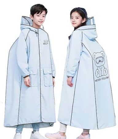 Generisch Veste de pluie imperméable pour enfant fille garçon - Veste à capuche - Poncho de pluie - Manteau de pluie pour l'extérieur - Vélo - École - 10-16 ans, bleu clair, 12-14 ans