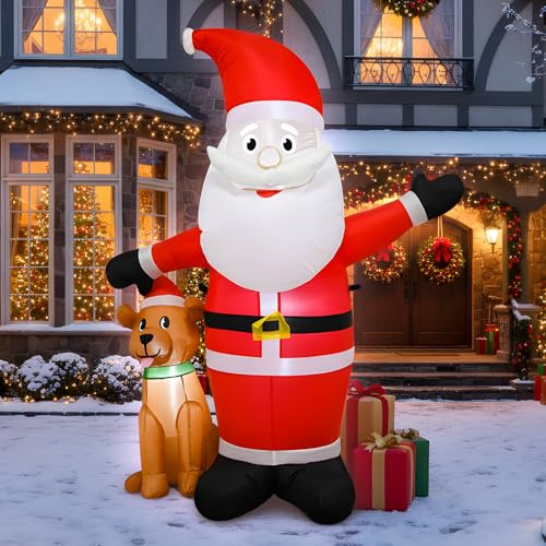 5FT Christmas Inflatable Santa with Dog Decorations - LED Light-Up Outdoor Yard Decor, Holiday Lawn Ornament with Built-in Lights for Xmas Party Garden Decorating