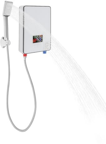 DOPBENT Mini Elektronischer Durchlauferhitzer, 6500W Elektrischer Warmwasserbereiter mit Handbrause, 220V Tankless Dusche Heißwassersystem mit LED-Digital-Temperaturanzeige