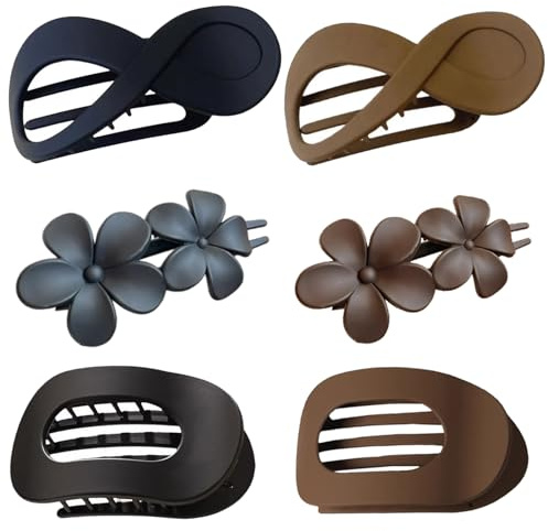 ElevaPulse 6 Stück flache Haarklammern – 3 Stile, schwarzen und braunen Farben, ergonomisches Design, starker Halt. Geeignet für dickes und dünnes Haar, ideal für lockiges Haar und Styling.