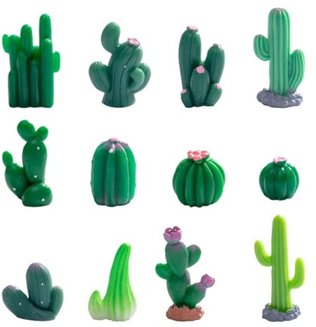 Hoite 24 mini cactus in resina, 12 misure realistiche di ornamenti succulenti in resina, per interni auto, ufficio, scrivania, balcone, mini paesaggio
