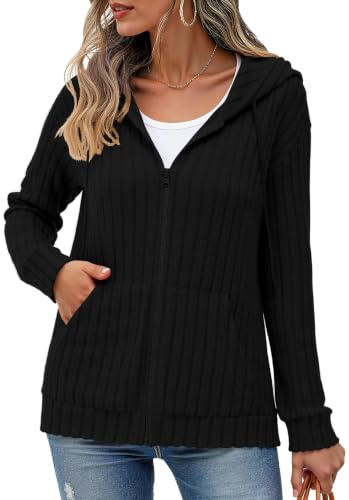 YGJIEGENG Zip Up Hoodies for Women UK, Lightweight, Fall Jackets | with Pockets, Long Sleeve Tops, Casual Cardigan, Ladies Sweatshirt, Loose Fit Hoodie, Autumn Winter, Work, Vacation