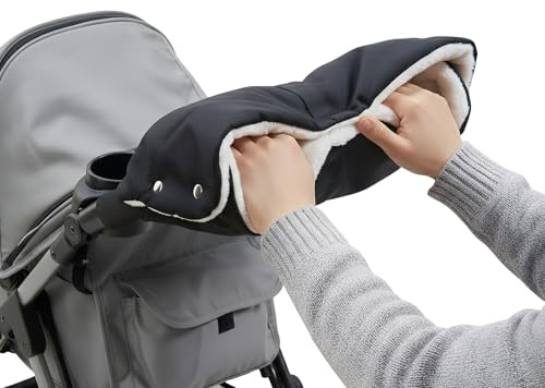 Guantes de Cochecito Guantes de Silla de Paseo Manoplas​para silla de paseo con interior de forro Prueba de Viento Bebé Guante Manoplas para Carrito de Bebé Universales (Negro)