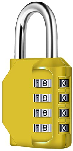 Combination Padlock, Diyife Heavy Duty 4 Digit Lock Combination, Padlocks with Code Weatherproof Outdoor for School Gym Locker, Shed, Fence, Hasp, Cabinet, Garage, Gate(Yellow)