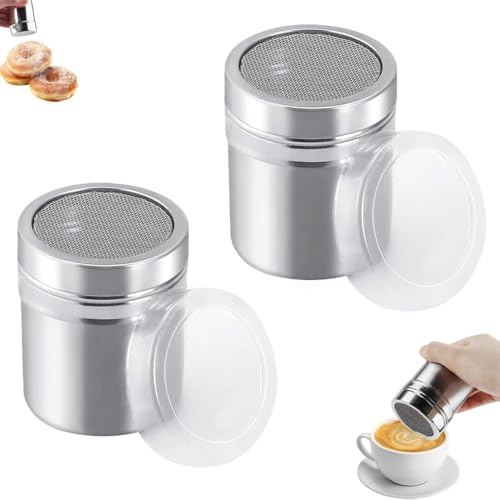 Saupoudreuse à Sucre Glace,2 pièces Secoueur Tamiseur avec Couvercle,saupoudreuses cacao,Saupoudreuses à Epices Acier Inoxydable,pour salière, poivrière,épices,sels