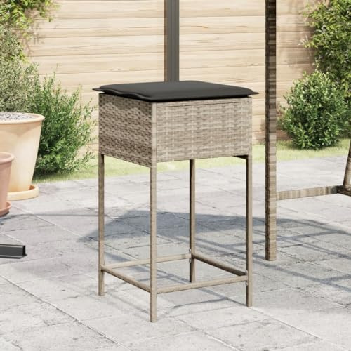 KTHLBRH Hohe Gartenhocker mit gepolsterten Kissen, PE-Rattan und Stahlrahmen für den Außenbereich, bequeme und langlebige Terrassenstühle mit abnehmbaren Bezügen
