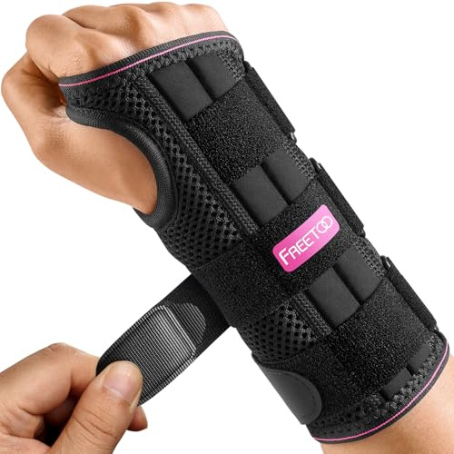 FREETOO Karpaltunnelsyndrom Schiene Rechts, Lang Bandage Handgelenk für Nacht Tagsüber, Atmungsaktiv Bandage Hand Frauen Männer bei Sehnenscheidenentzündung Ganglion Verstauchung Bruch