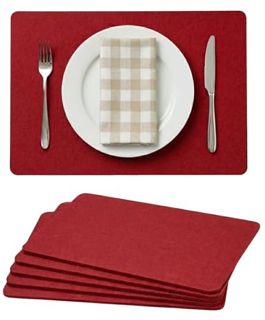G.schmückt Platzsets Filz 6er Set, Abwaschbares Tischset, Filztischunterlagen hitzebeständig, Moderne Platzdeckchen 45x30cm (rot)